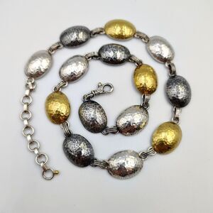 Gurham 925 Sterling Silver 22K Gold Oval Half Dome Hammered Texture Necklace 18"